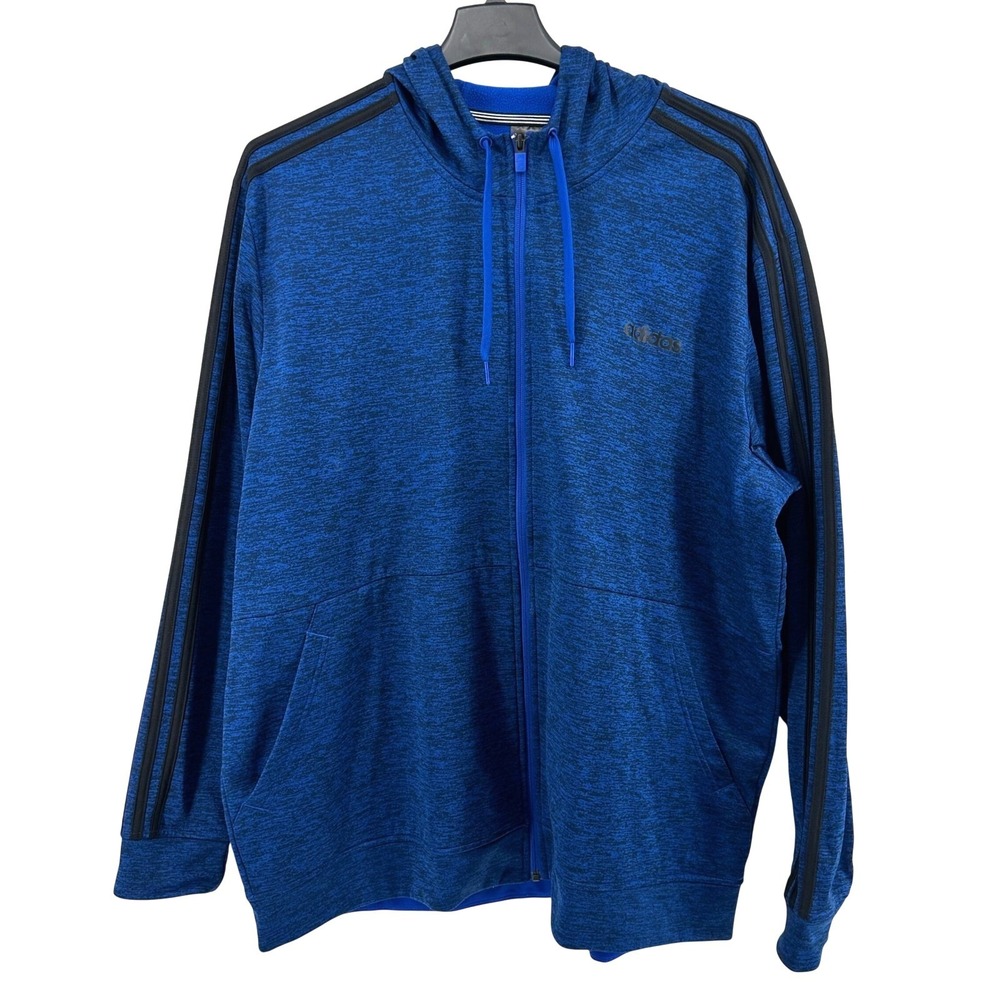 Adidas Climawarm Hoodie Mens 2XL Blue Heather Space Dye Full Zip 3-Stripe EH5157